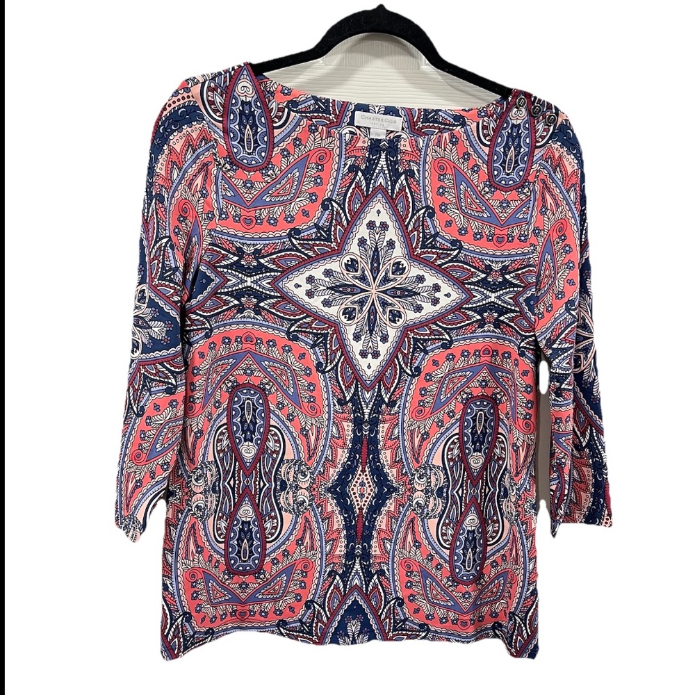 Charter Club Damask Paisley Print 3/4 Sleeve Tunic Top Size Medium Petite NWT